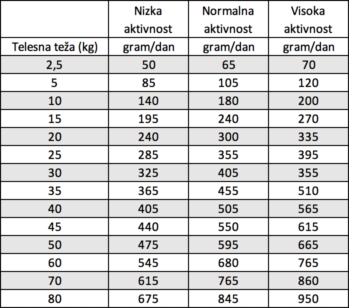 Dnevni vnos hrane za psa