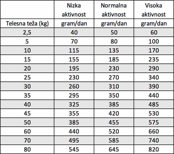 Dnevni vnos hrane za psa