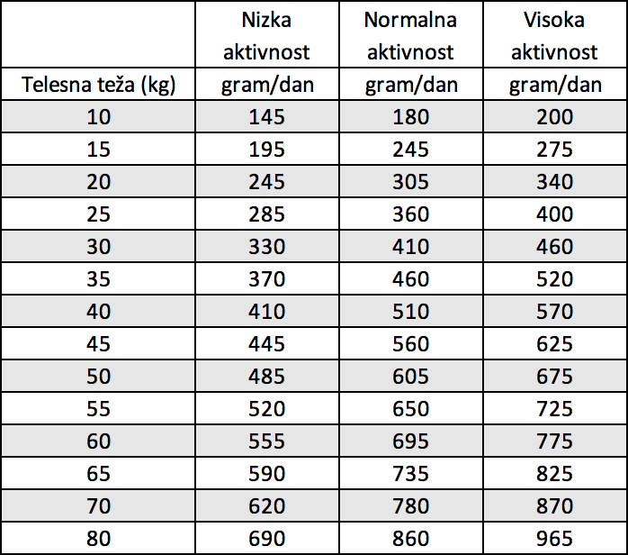 Dnevni vnos hrane za psa